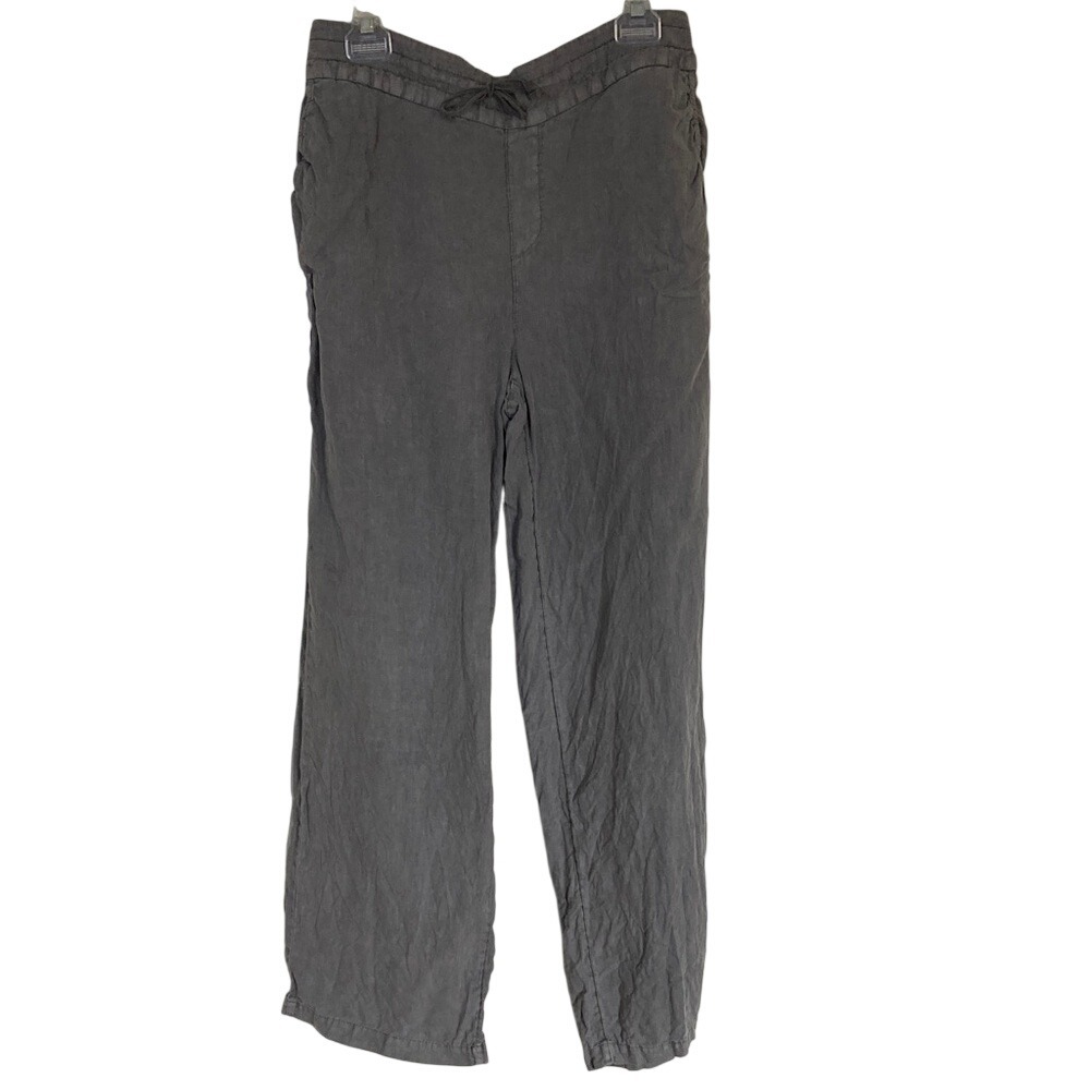 Artisian Womens Pull On Linen Gray Wide Leg Pants Size XL Classic Coastal Summer